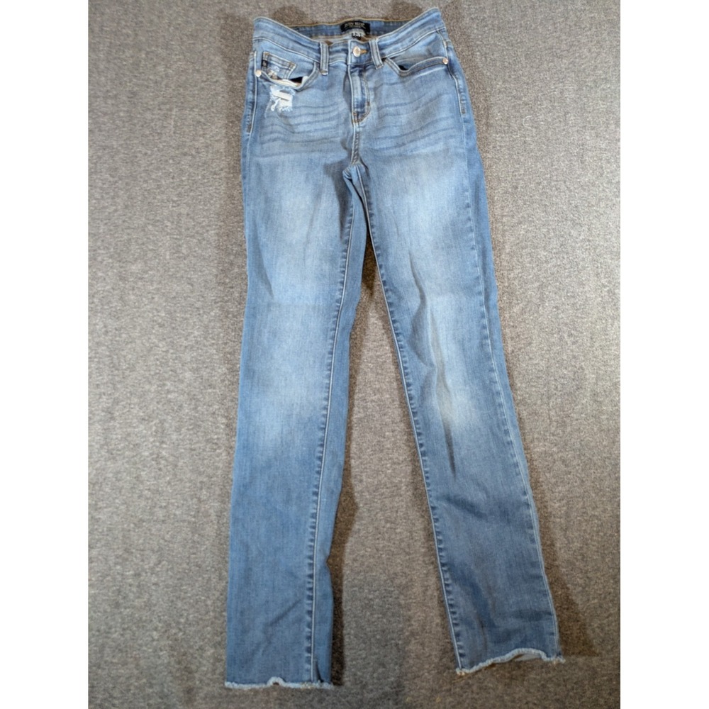 Judy Blue Straight Fit Distressed High Rise‎ Jeans Womens 3/26 Medium Wash